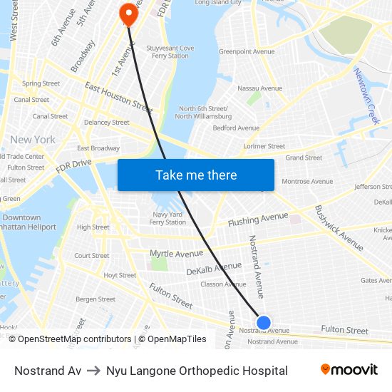 Nostrand Av to Nyu Langone Orthopedic Hospital map