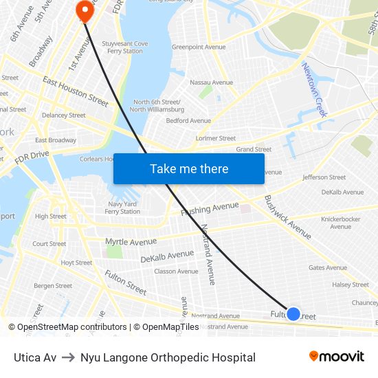 Utica Av to Nyu Langone Orthopedic Hospital map