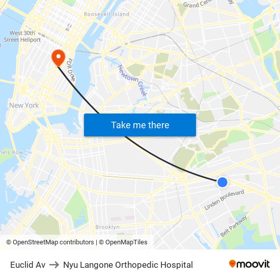 Euclid Av to Nyu Langone Orthopedic Hospital map