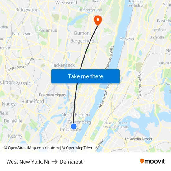 West New York to Demarest map