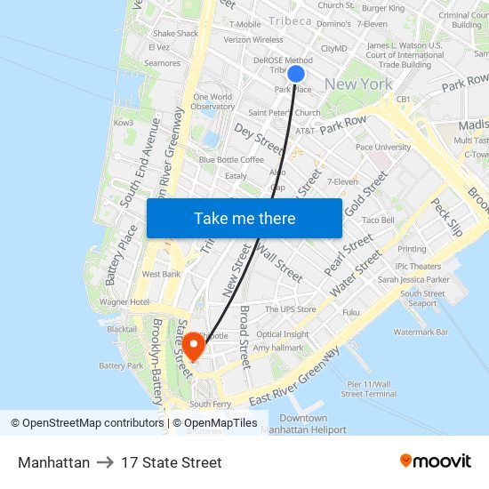 Manhattan to 17 State Street map