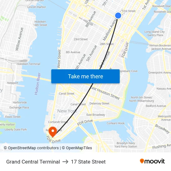 Grand Central Terminal to 17 State Street map