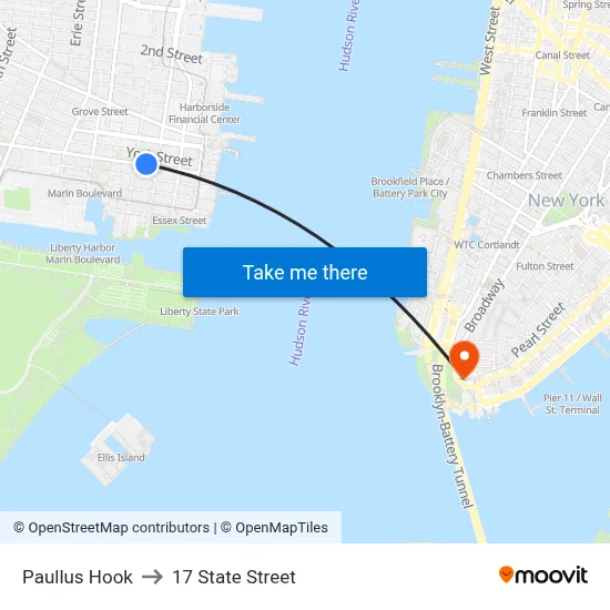 Paullus Hook to 17 State Street map