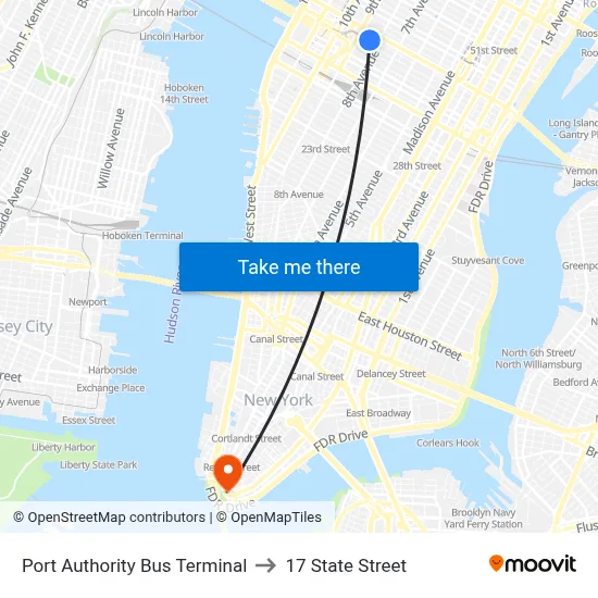 Port Authority Bus Terminal to 17 State Street map