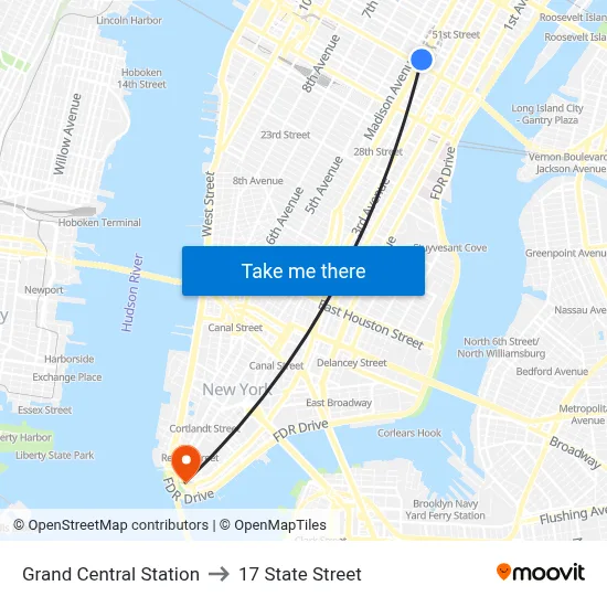 Grand Central Station to 17 State Street map
