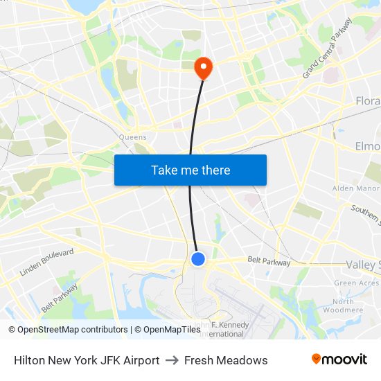 Hilton New York JFK Airport to Fresh Meadows map