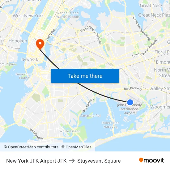 New York JFK Airport JFK to Stuyvesant Square map