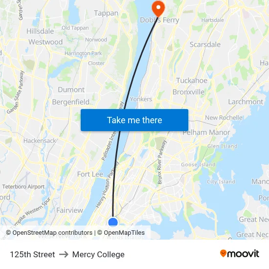 125th Street to Mercy College map