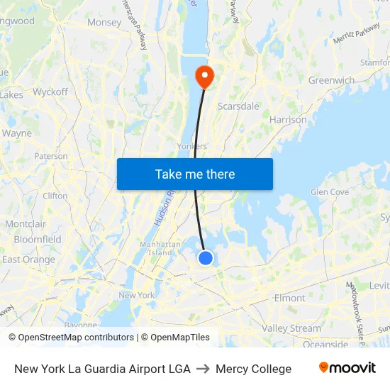 New York La Guardia Airport LGA to Mercy College map