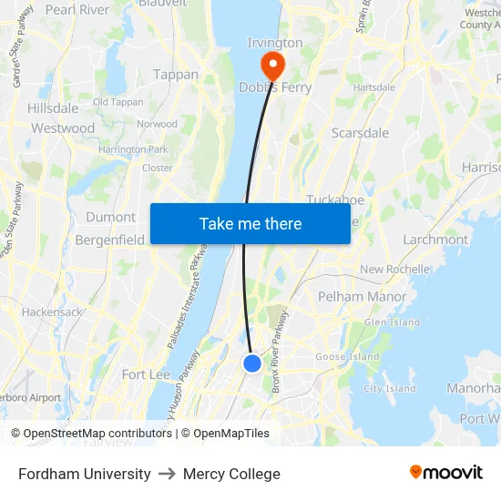Fordham University to Mercy College map