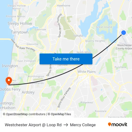 Westchester Airport @ Loop Rd to Mercy College map