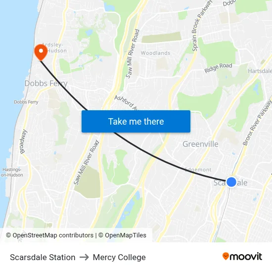 Scarsdale Station to Mercy College map