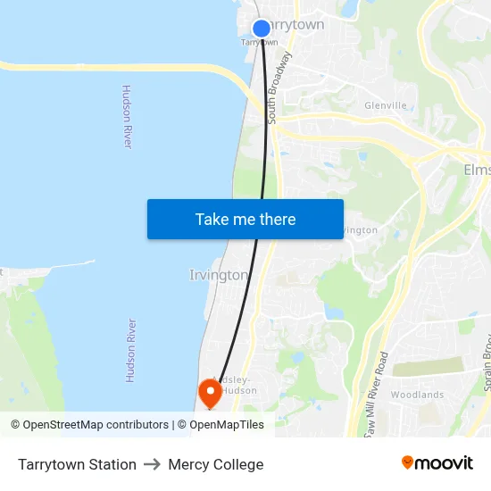 Tarrytown Station to Mercy College map