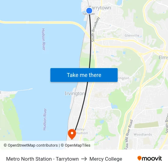 Metro North Station - Tarrytown to Mercy College map