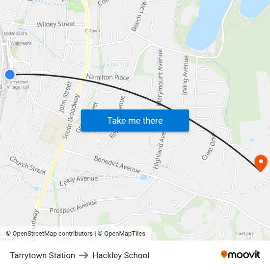 Tarrytown Station to Hackley School map