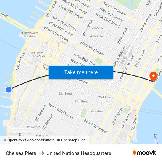 Chelsea Piers to United Nations Headquarters map