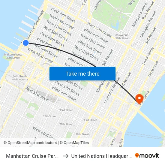 Manhattan Cruise Parking to United Nations Headquarters map