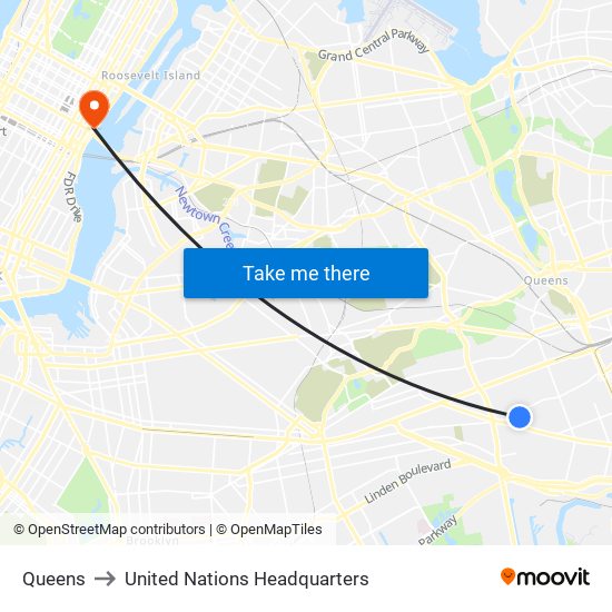 Queens to United Nations Headquarters map