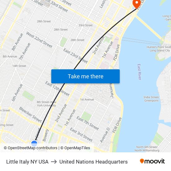 Little Italy NY USA to United Nations Headquarters map