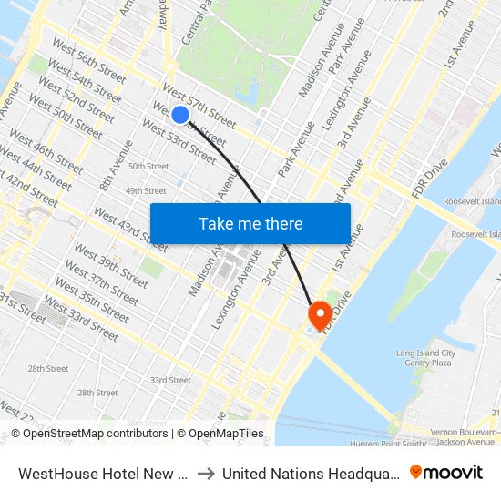 WestHouse Hotel New York to United Nations Headquarters map