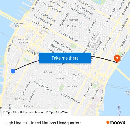 High Line to United Nations Headquarters map