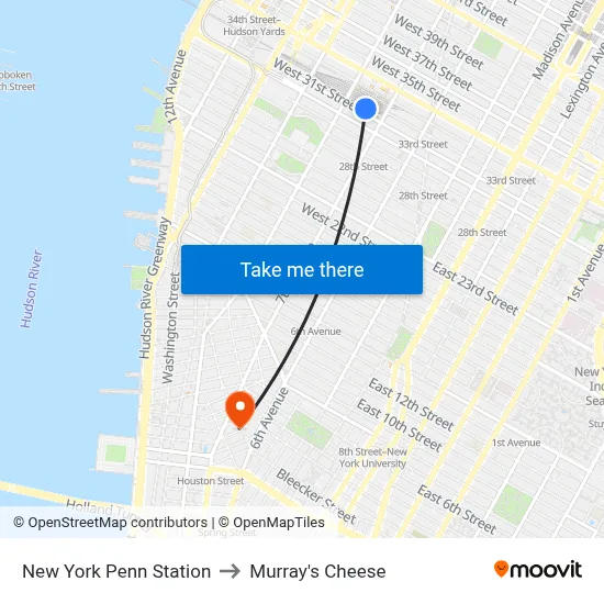 New York Penn Station to Murray's Cheese map
