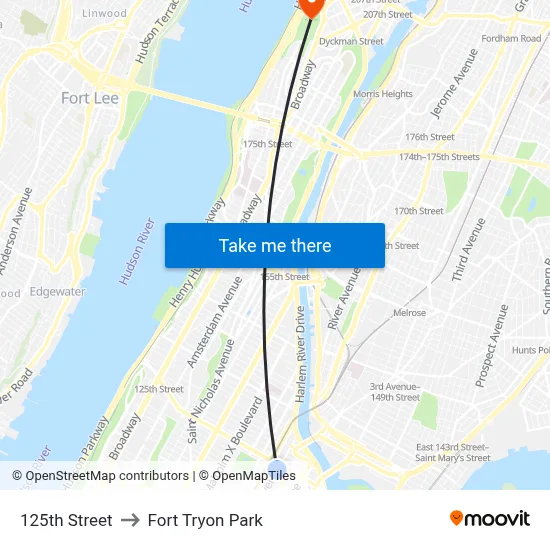 125th Street to Fort Tryon Park map