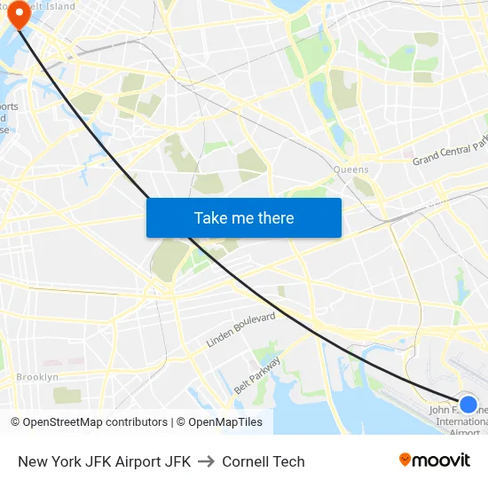 New York JFK Airport JFK to Cornell Tech map