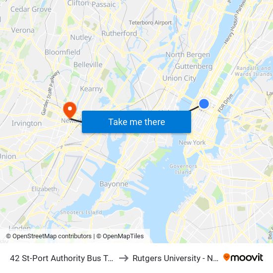 42 St-Port Authority Bus Terminal to Rutgers University - Newark map