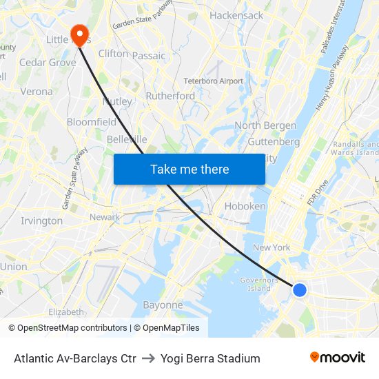 Atlantic Av-Barclays Ctr to Yogi Berra Stadium map