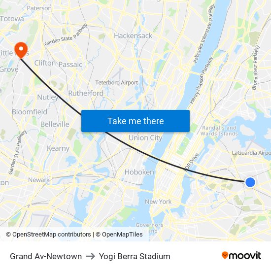 Grand Av-Newtown to Yogi Berra Stadium map