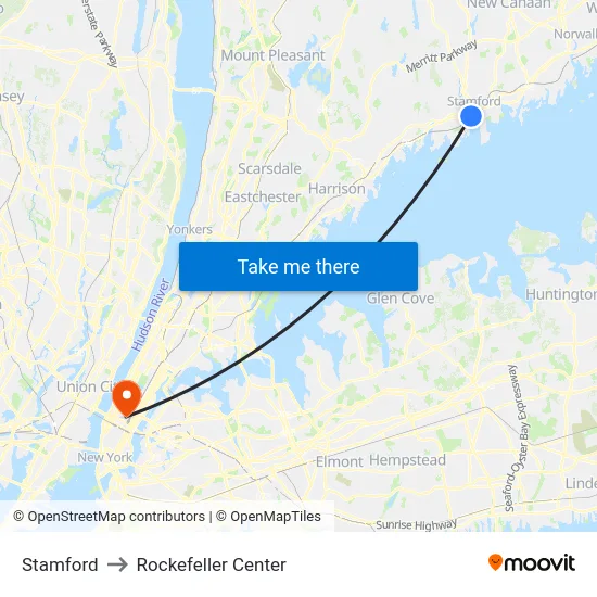 Stamford to Rockefeller Center map