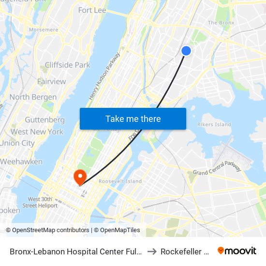 Bronx-Lebanon Hospital Center Fulton Division to Rockefeller Center map