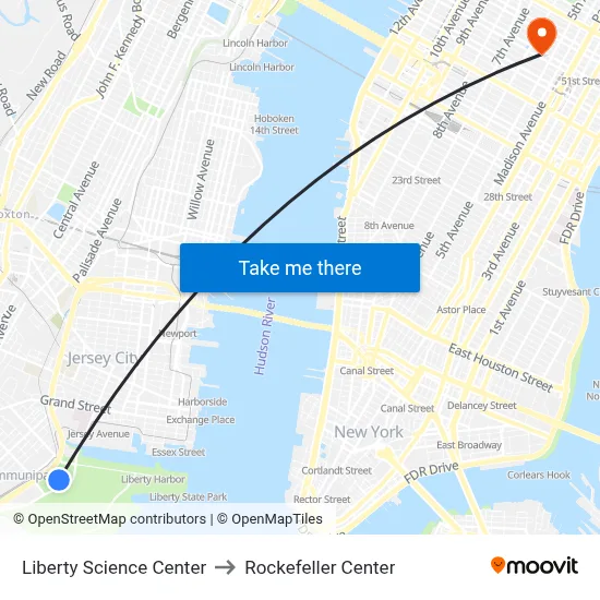Liberty Science Center to Rockefeller Center map