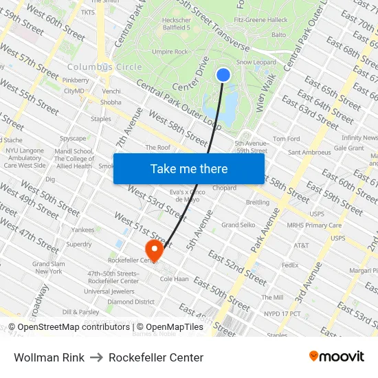 Wollman Rink to Rockefeller Center map