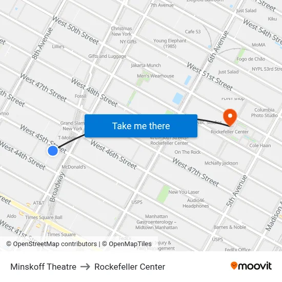 Minskoff Theatre to Rockefeller Center map