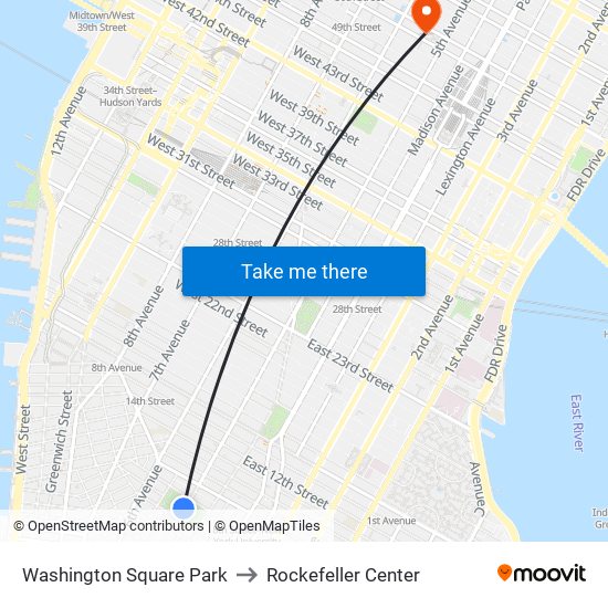 Washington Square Park to Rockefeller Center map