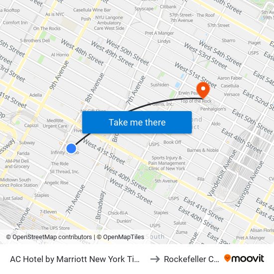 AC Hotel by Marriott New York Times Square to Rockefeller Center map