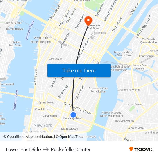 Lower East Side to Rockefeller Center map