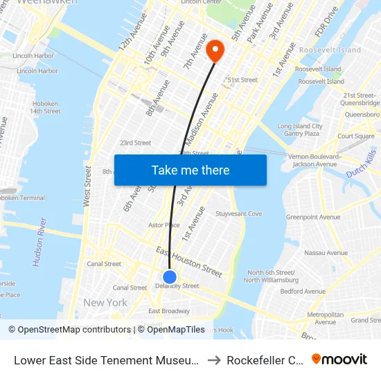 Lower East Side Tenement Museum Offices to Rockefeller Center map