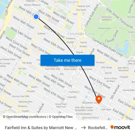 Fairfield Inn & Suites by Marriott New York Manhattan/Central Park to Rockefeller Center map