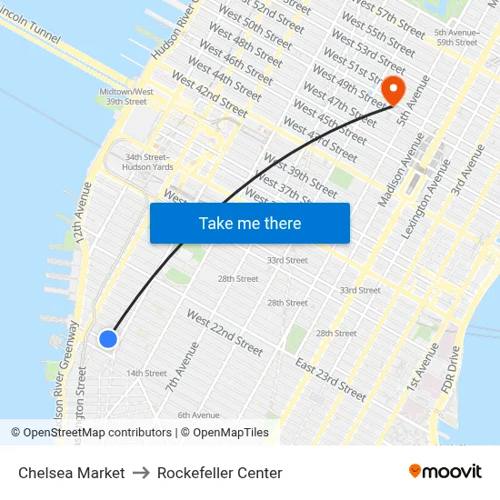Chelsea Market to Rockefeller Center map