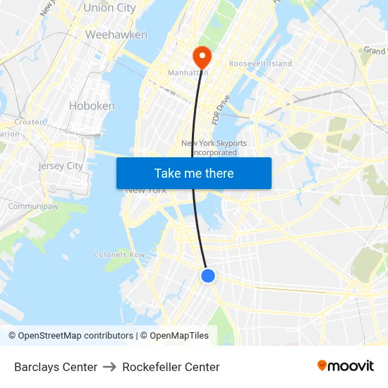 Barclays Center to Rockefeller Center map