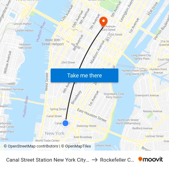 Canal Street Station New York City Subway to Rockefeller Center map