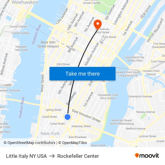 Little Italy NY USA to Rockefeller Center map