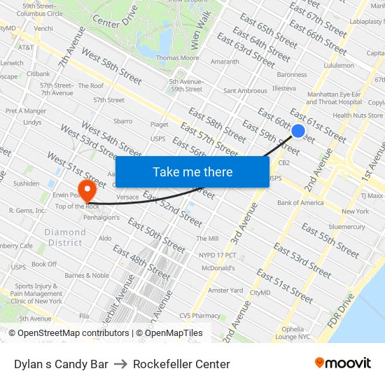 Dylan s Candy Bar to Rockefeller Center map