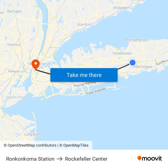 Ronkonkoma Station to Rockefeller Center map