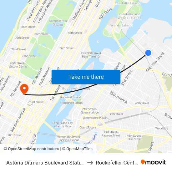 Astoria Ditmars Boulevard Station to Rockefeller Center map