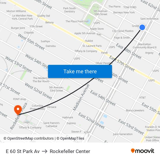 E 60 St Park Av to Rockefeller Center map