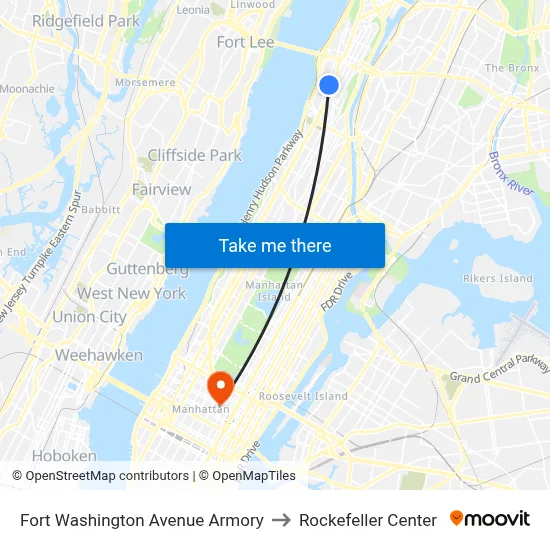 Fort Washington Avenue Armory to Rockefeller Center map